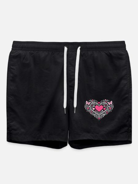 Heart Ornamented Roses Butterflies - Swim Trunks - black