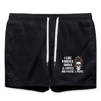 Mordshows Kaffee vielleicht 3 Leute lustig - Badeshorts - Schwarz - Vorne - AI Model Male 185 light (185cm)