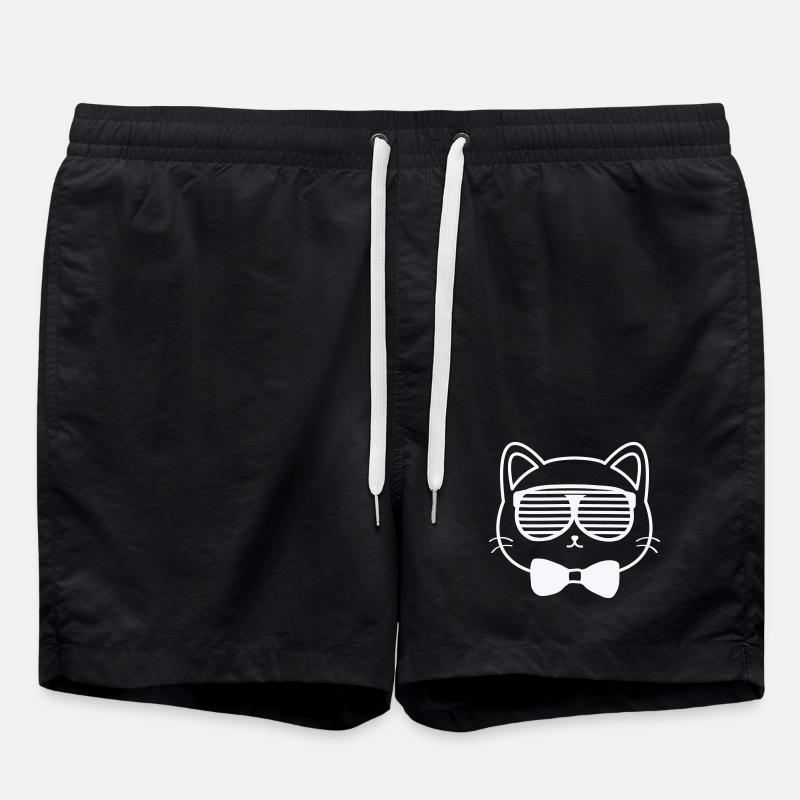 Sun cat with bow tie - Swim Trunks - black