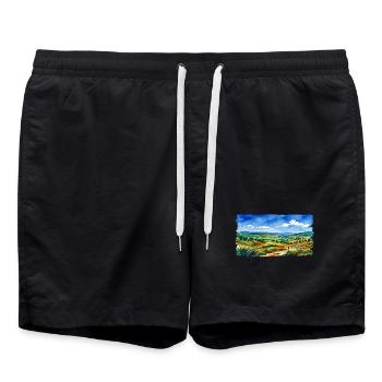 Panorama aquarelle paysager - Short de bain - noir - Devant - AI Model Male 185 light (185cm)