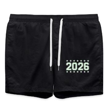 Police rétro Block 2026 avec étoiles - Short de bain - noir - Devant - AI Model Male 185 light (185cm)
