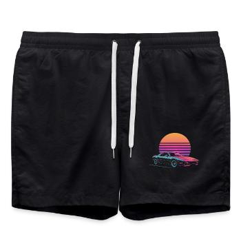 Vaporwave Auto Outrun Sunset Synthé des années 80 - Short de bain - noir - Devant - AI Model Male 185 light (185cm)