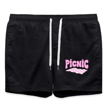 Pink checkerboard pastel picnic - Swim Trunks - black - Front - AI Model Male 185 light (185cm)