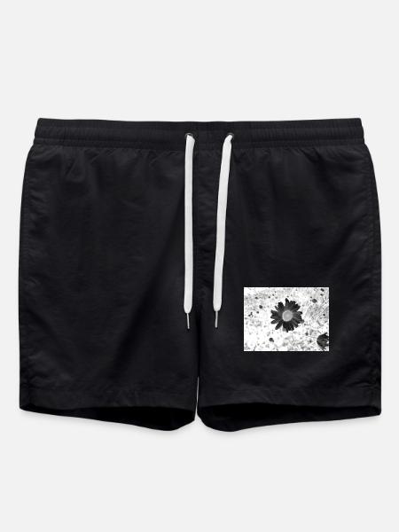 Monochrome Flower Circle - Swim Trunks - black