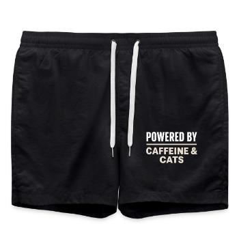 Kaffee Spruch - Alimenté par la caféine et les chats - Short de bain - noir - Devant - AI Model Male 185 light (185cm)