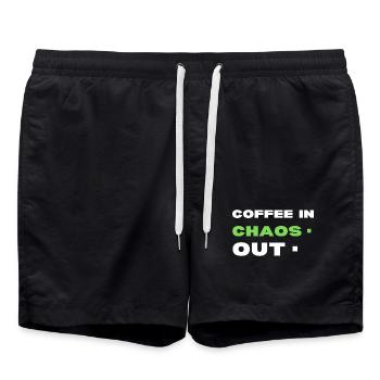 Kaffee im Chaos. Ende - Badeshorts - Schwarz - Vorne - AI Model Male 185 light (185cm)