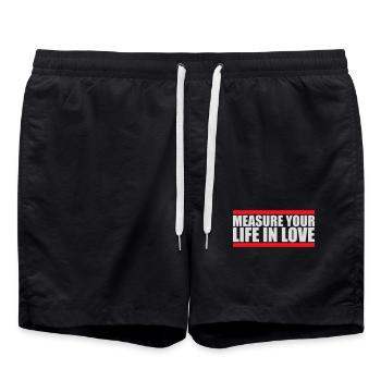 Measure Your Life In Love Inspirierend Liebe Logo - Badeshorts - Schwarz - Vorne - AI Model Male 185 light (185cm)