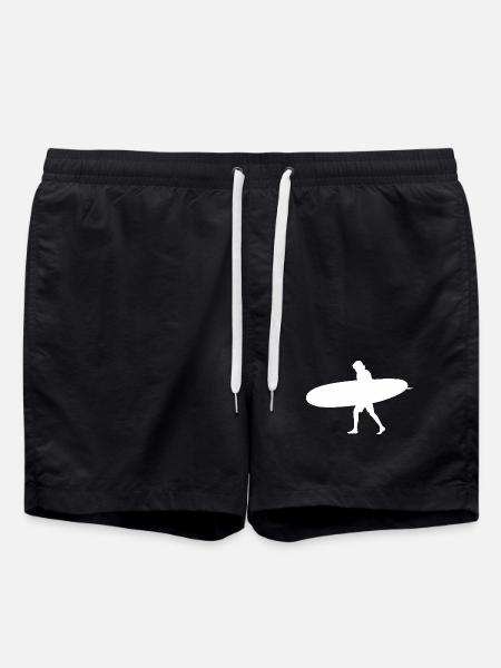 Silhouette Surfer on Surfboard - Swim Trunks - black