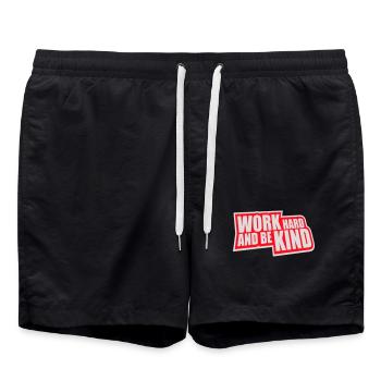 Work Hard And Be Kind Inspirational Diligence Kindness Logo - Swim Trunks - black - Front - AI Model Male 185 light (185cm)