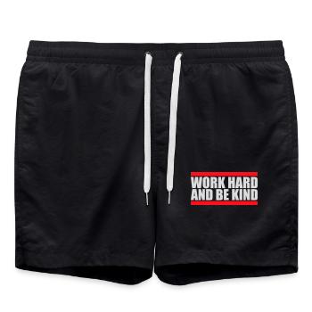 Work Hard And Be Kind Inspirational Diligence Kindness Logo - Swim Trunks - black - Front - AI Model Male 185 light (185cm)