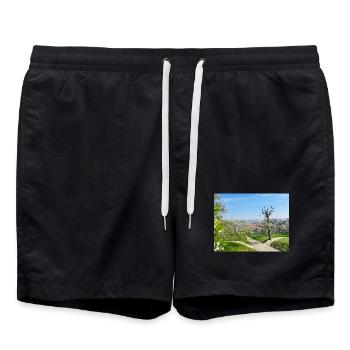 Spring view with a blooming orchard - Swim Trunks - black - Front - AI Model Male 185 light (185cm)