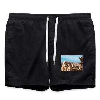Classic sculpture over the city - Swim Trunks - black - Front - AI Model Male 185 light (185cm)