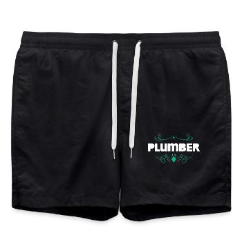 Traditioneller Installateur-Schriftzug - Badeshorts - Schwarz - Vorne - AI Model Male 185 light (185cm)