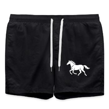Weißes Pferd Silhouette Geschenk Reiter  - Badeshorts - Schwarz - Vorne - AI Model Male 185 light (185cm)