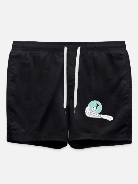 Surfer Girl Shirt with Illustration - Swim Trunks - black