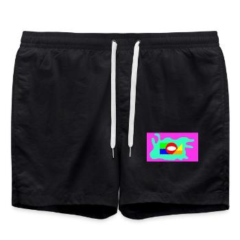 Geometrische Farbblock Collage Neon - Badeshorts - Schwarz - Vorne - AI Model Male 185 light (185cm)