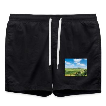 Steppe landscape with a lake - Swim Trunks - black - Front - AI Model Male 185 light (185cm)