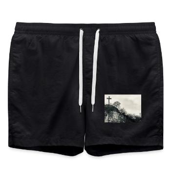 Stone Hill with Cross - Swim Trunks - black - Front - AI Model Male 185 light (185cm)