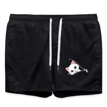 Chat chaton mignon à fermeture éclair - Short de bain - noir - Devant - AI Model Male 185 light (185cm)