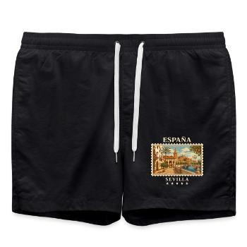 Spanien Sevilla Vintage Reisemarke - Badeshorts - Schwarz - Vorne - AI Model Male 185 light (185cm)