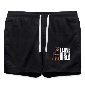 I Love Big Rottie Girls Rottweiler Hund - Badeshorts - Schwarz - Vorne - AI Model Male 185 light (185cm)