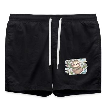 Niedliches Faultier auf Ast mit Blumen - Badeshorts - Schwarz - Vorne - AI Model Male 185 light (185cm)