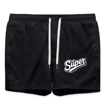 Süper Script Wortmarke Jugendwort - Badeshorts - Schwarz - Vorne - AI Model Male 185 light (185cm)