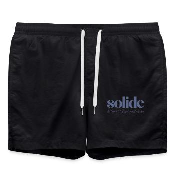 Solide Allmachtsphantasien – witzige Typographie - Badeshorts - Schwarz - Vorne - AI Model Male 185 light (185cm)