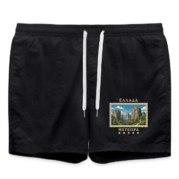 Griechenland Meteora Vintage Reisemarke - Badeshorts - Schwarz - Vorne - AI Model Male 185 light (185cm)