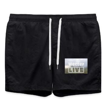 Wetter LIVE – Minimalistisches Regen Poster - Badeshorts - Schwarz - Vorne - AI Model Male 185 light (185cm)