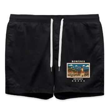 Rumänien Brașov Vintage Reisemarke - Badeshorts - Schwarz - Vorne - AI Model Male 185 light (185cm)