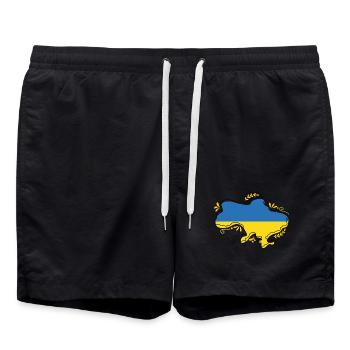 Ukraine Flag Map Silouette with Floral Outline - Swim Trunks - black - Front - AI Model Male 185 light (185cm)