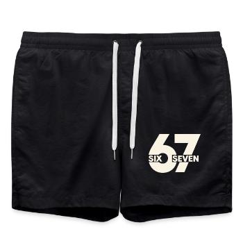 67 Six Seven – Urban Typografie - Badeshorts - Schwarz - Vorne - AI Model Male 185 light (185cm)
