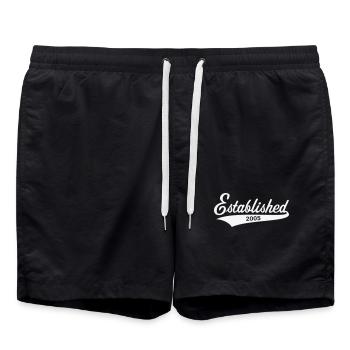 Established 2005 (year of birth, birthday / White) - Swim Trunks - black - Front - AI Model Male 185 light (185cm)