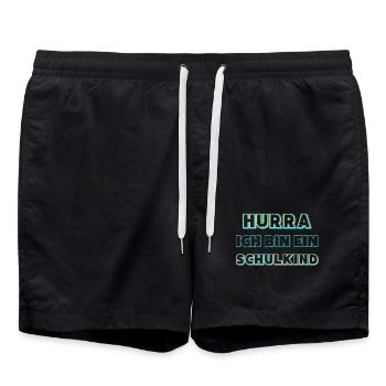 Hurra ich bin ein Schulkind – Einschulung Geschenk - Badeshorts - Schwarz - Vorne - AI Model Male 185 light (185cm)
