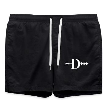 Letter d arrow heart - Swim Trunks - black - Front - AI Model Male 185 light (185cm)