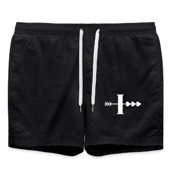 Letter i arrow heart - Swim Trunks - black - Front - AI Model Male 185 light (185cm)