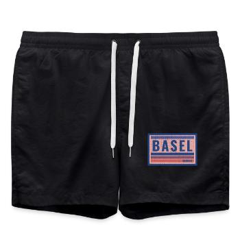 Basel Schweiz Vintage Design Blau - Badeshorts - Schwarz - Vorne - AI Model Male 185 light (185cm)