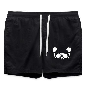 Cute panda with nerd glasses - Swim Trunks - black - Front - AI Model Male 185 light (185cm)