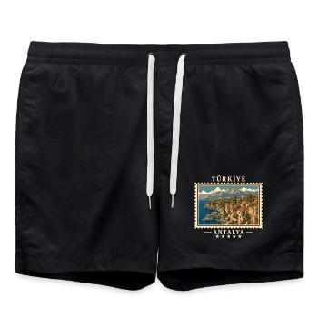 Türkiye Antalya Vintage Reisemarke - Badeshorts - Schwarz - Vorne - AI Model Male 185 light (185cm)