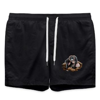 Neugieriger Fuchsbau-Detektiv: Vergrößernder Maulwurf - Badeshorts - Schwarz - Vorne - AI Model Male 185 light (185cm)