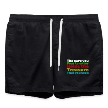 Courage Through Fear: Treasure Quote - Swim Trunks - black - Front - AI Model Male 185 light (185cm)