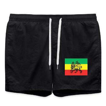 Haile Selassie I Jah Rastafari Rasta Reggae Roots  - Badeshorts - Schwarz - Vorne - AI Model Male 185 light (185cm)
