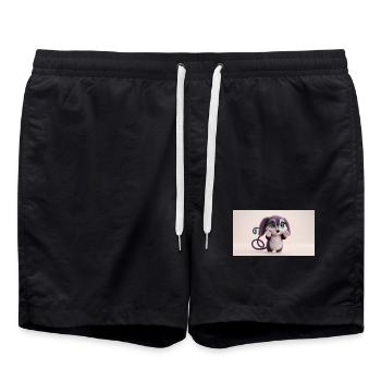 Surprised Cute Fluffy Creature with Big Green Eyes - Badeshorts - Schwarz - Vorne - AI Model Male 185 light (185cm)