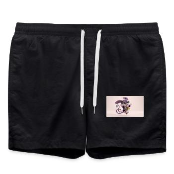 Cute fluffy purple 3D character holding a green gi - Badeshorts - Schwarz - Vorne - AI Model Male 185 light (185cm)