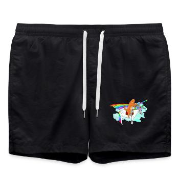 Katzenritter auf Rainbow Unicorn - Badeshorts - Schwarz - Vorne - AI Model Male 185 light (185cm)
