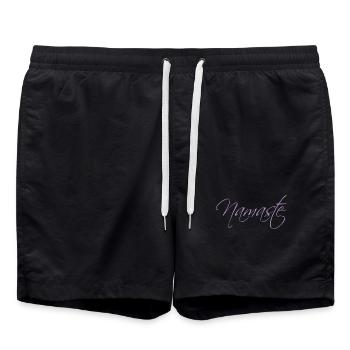 Namaste Schrift  - Badeshorts - Schwarz - Vorne - AI Model Male 185 light (185cm)
