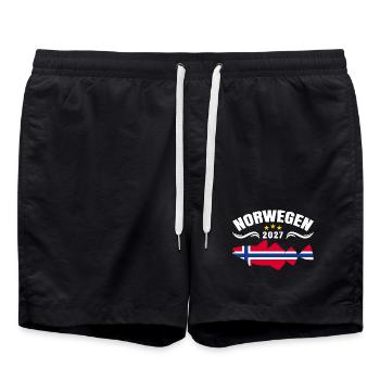 Dorsch Angeln Norwegen 2027 - Badeshorts - Schwarz - Vorne - AI Model Male 185 light (185cm)