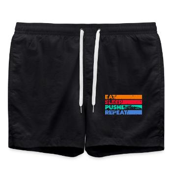 Essen, schlafen, pressen, wiederholen - Badeshorts - Schwarz - Vorne - AI Model Male 185 light (185cm)