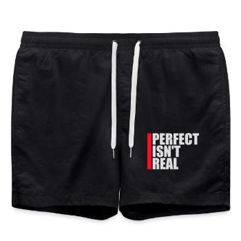 Perfect isn't real Perfekt Gibt Es Nicht Logo Text - Badeshorts - Schwarz - Vorne - AI Model Male 185 light (185cm)